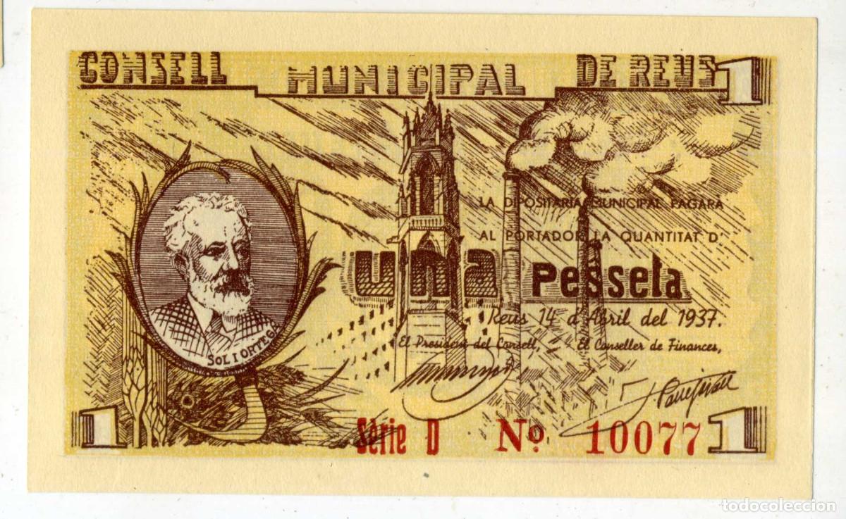 Billetes locales: XS- GUERRA CIVIL 1937 REUS 1 Pesseta Sol i Ortega Emissi&oacute; Abril S/C