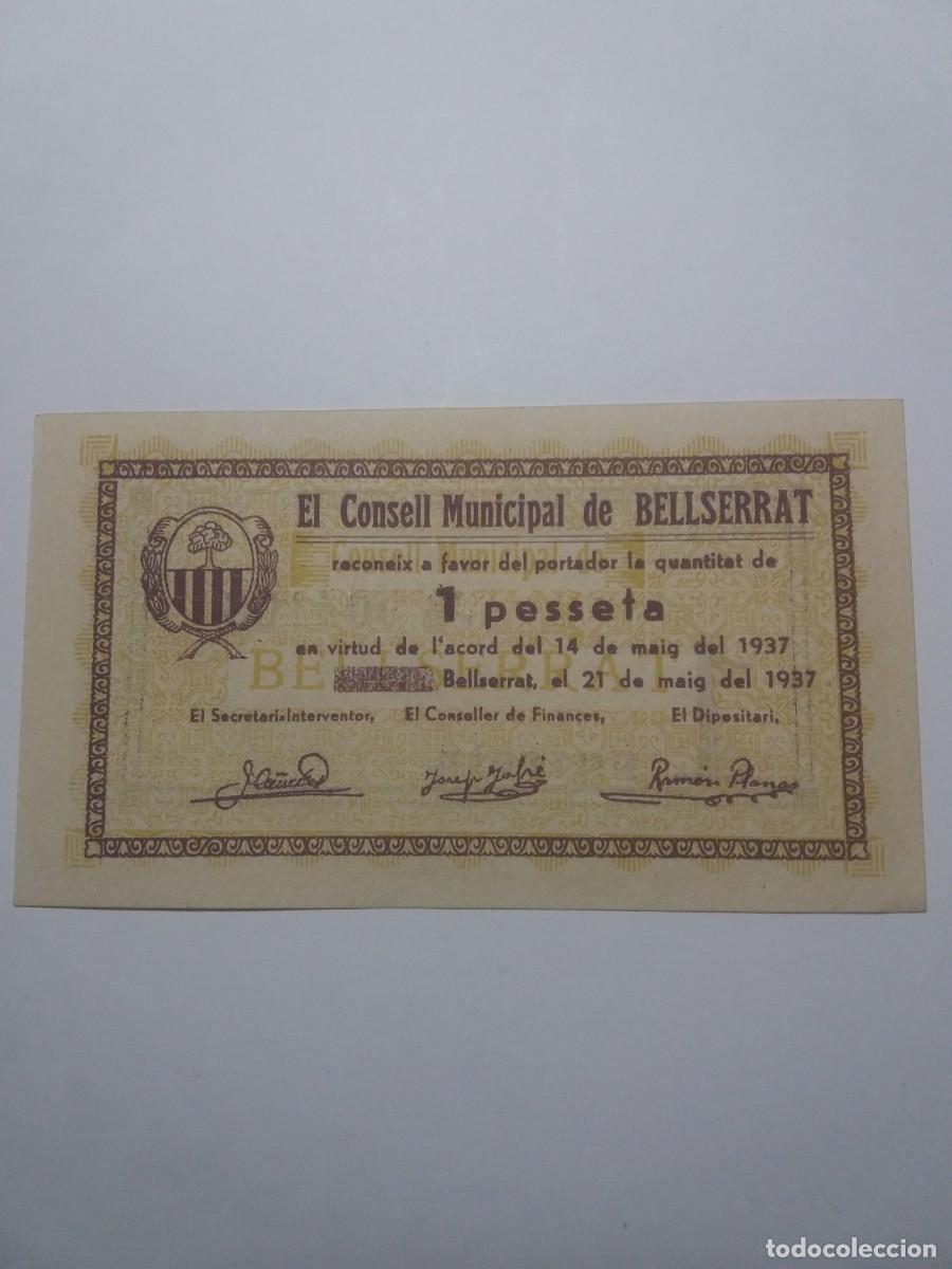 Billetes locales: Billete 1 Pesseta Consell Municipal BELLSERRAT 21 Maig 1937