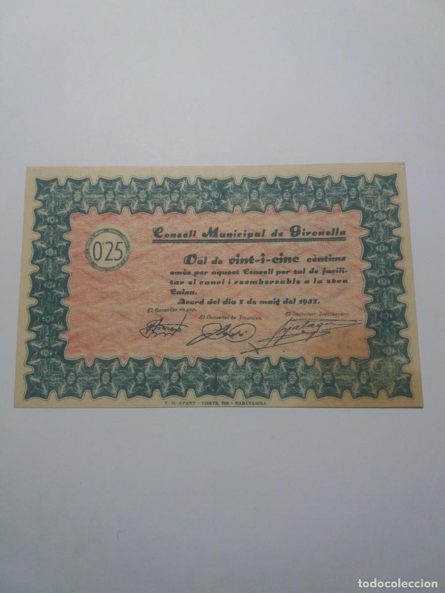 Notas locais: Billete 25 c&egrave;ntims Consell Municipal GIRONELLA 7 Maig 1937