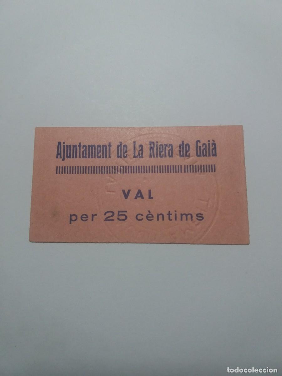 Billetes locales: Billete 25 C&egrave;ntims Ajuntament LA RIERA DE GAI&Agrave;