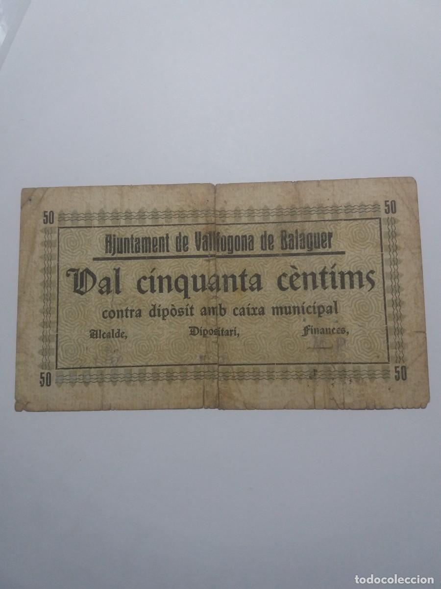 Billetes locales: Billete 50 C&egrave;ntims Ajuntament VALLFOGONA DE BALAGUER Any 1937