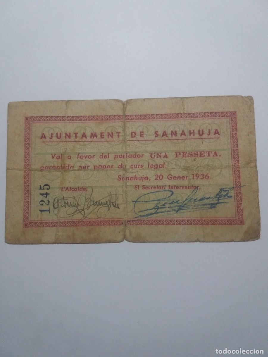 Billetes locales: Billete 1 Pesseta Ajuntament SANAHUJA 20 Gener 1936