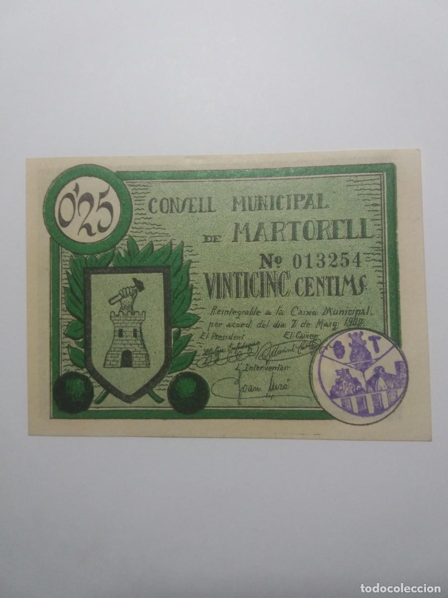 Billetes locales: Billete 25 C&egrave;ntims Consell Municipal MARTORELL 7 Maig 1937