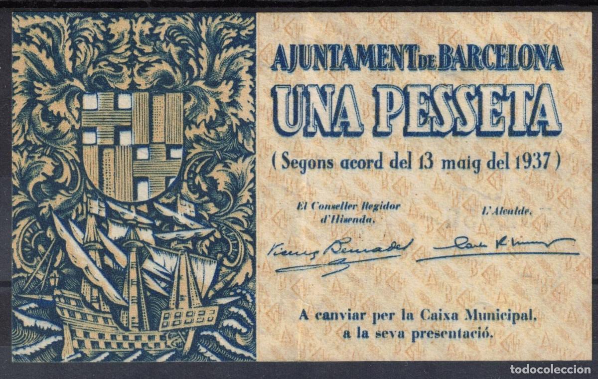 Billetes locales: BILLETE AYUNTAMIENTO DE BARCELONA 1 PESETA 1937 - SERIE E - EBC