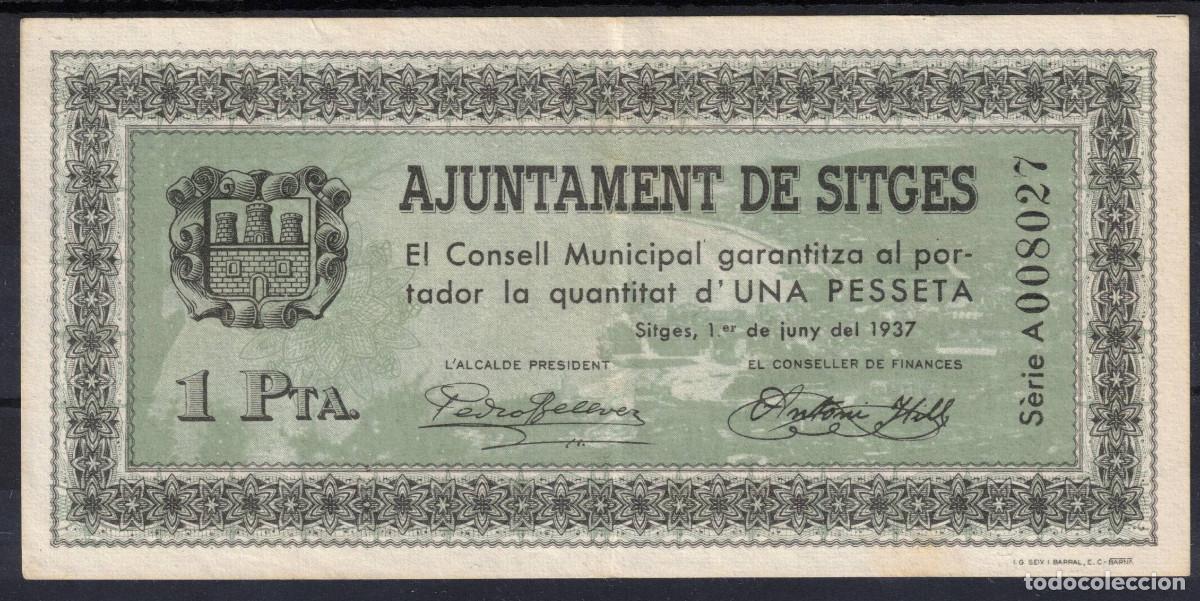 Billetes locales: BILLETE AYUNTAMIENTO DE SITGES - 1 PESETA 1937 - SERIE A - EBC-