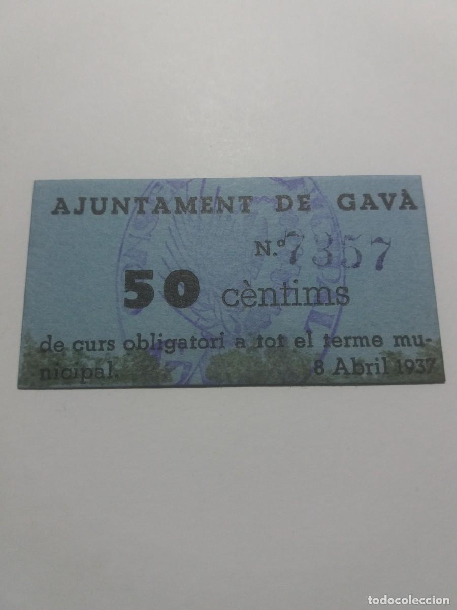 Billetes locales: Billete 50 C&egrave;ntims Ajuntament GAV&Agrave; 8 Abril 1937