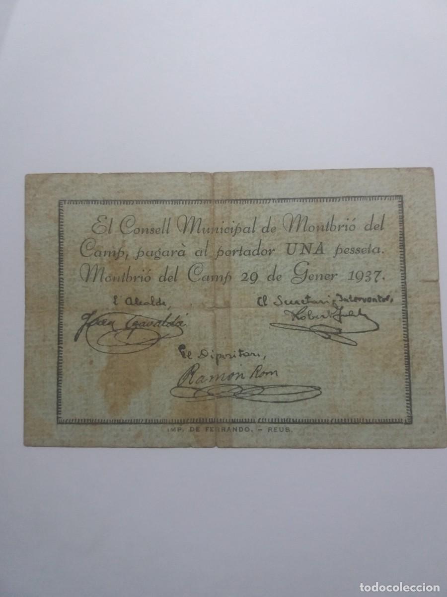 Billetes locales: Billete 1 Pesseta Consell Municipal MONTBRIO DEL CAMP 29 Gener 1937