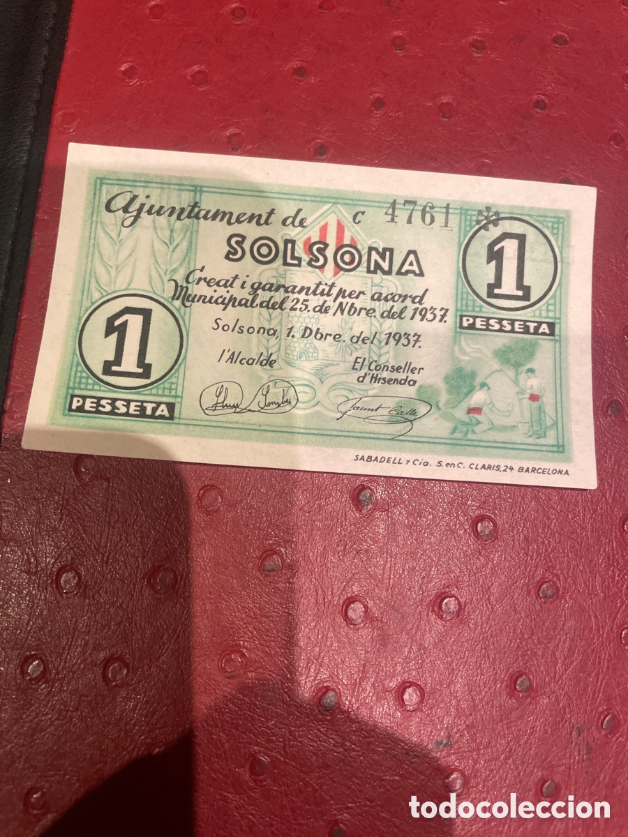 Lokale Banknoten: BILLETE DE SOLSONA DE 1937 DE 1 PESETA