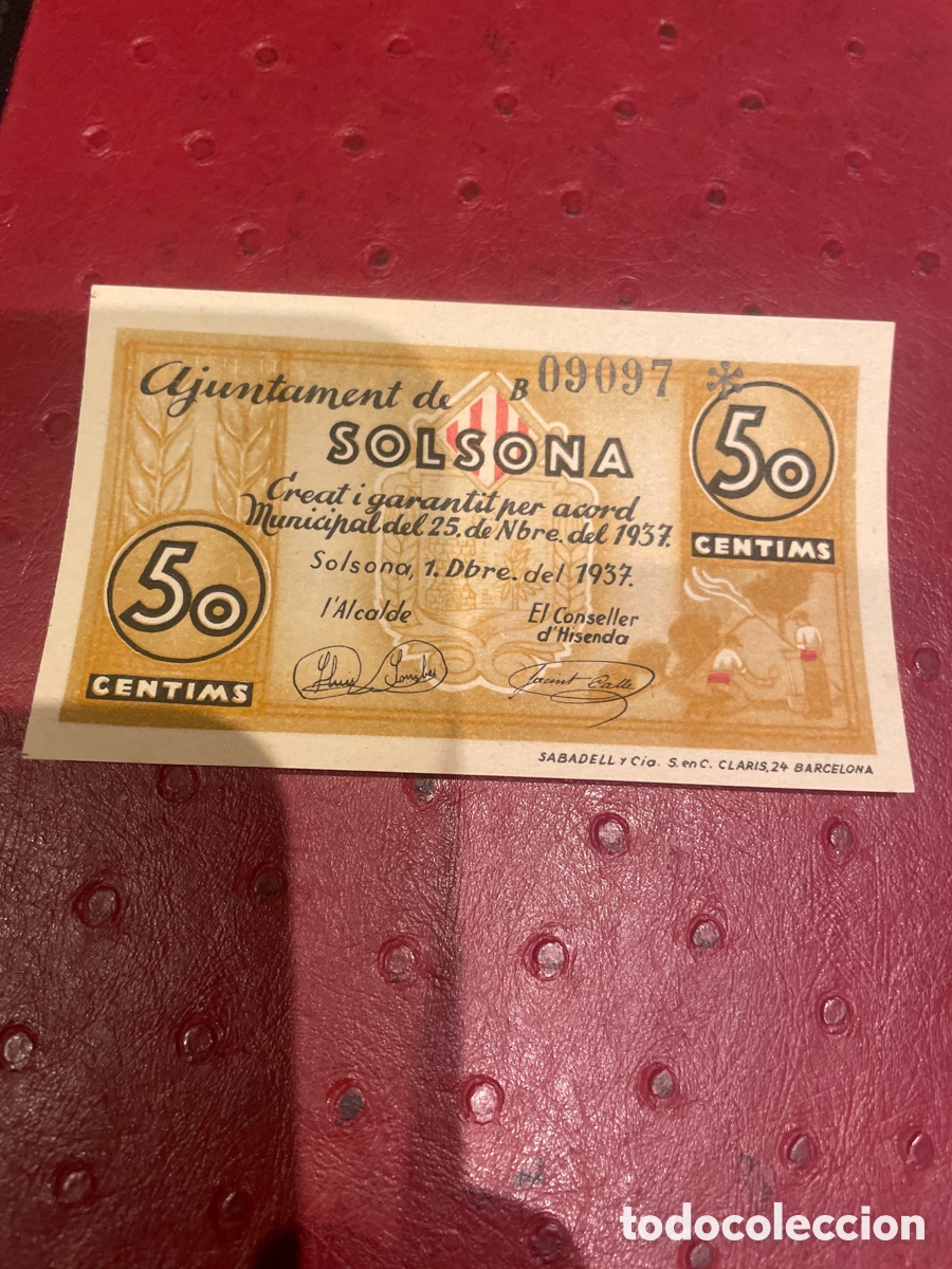 Billetes locales: BILLETE DE SOLSONA DE 1937 DE 50 C&Eacute;NTIMOS