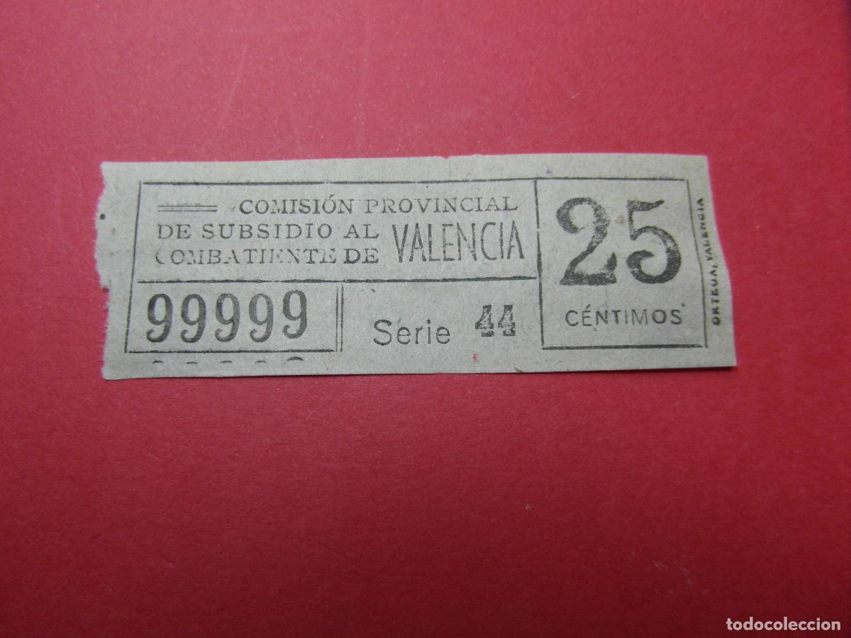 Lokale Banknoten: REF: BIT_GC_SINDI-01 COMISION PROVINCIAL SUBSIDIO COMBATIENTE VALENCIA 25 CENTIMO VALE CAPICUA 99999