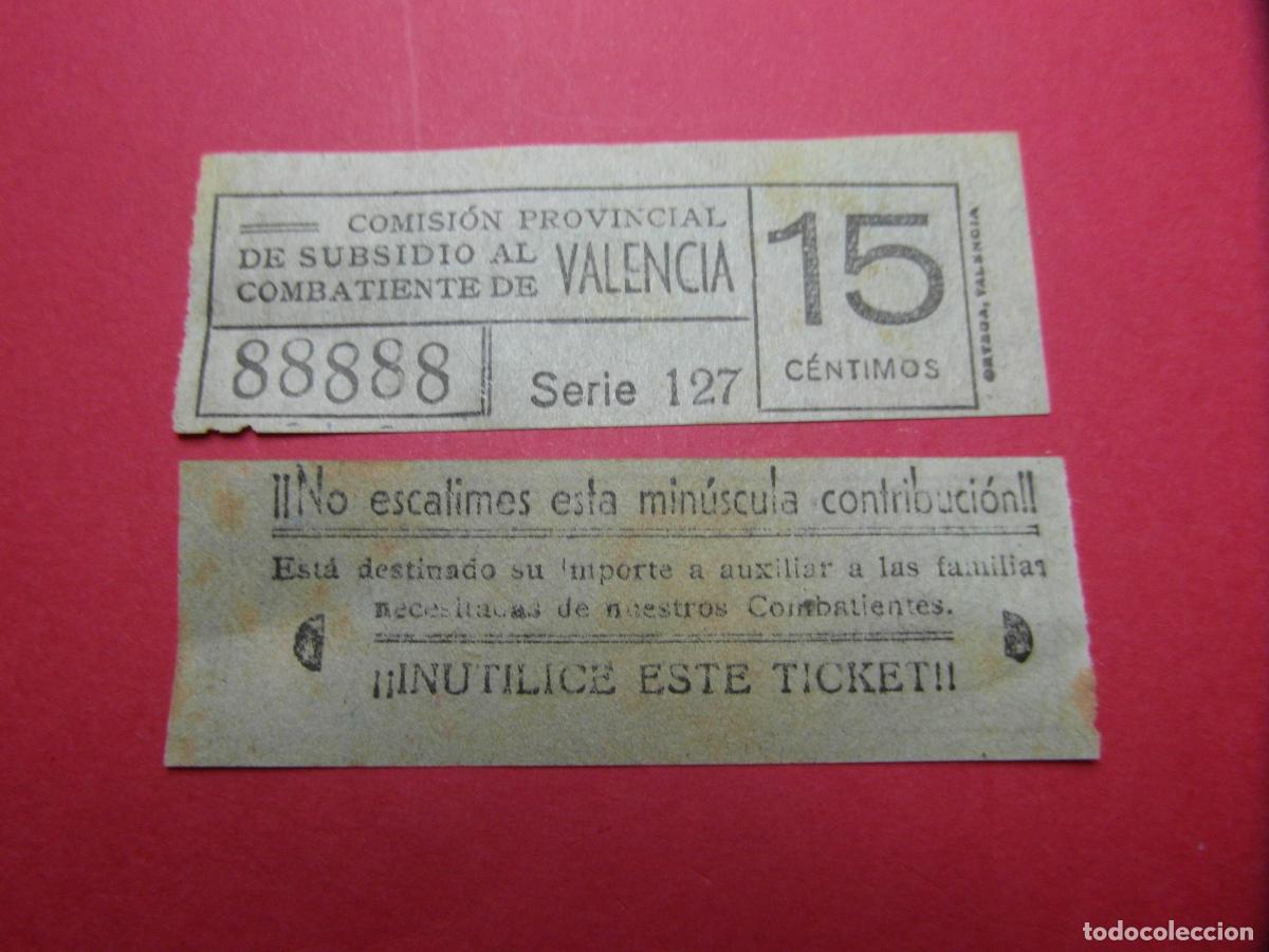 Lokale Banknoten: REF: BIT_GC_SINDI-01 COMISION PROVINCIAL SUBSIDIO COMBATIENTE VALENCIA 15 CENTIMO VALE CAPICUA 88888