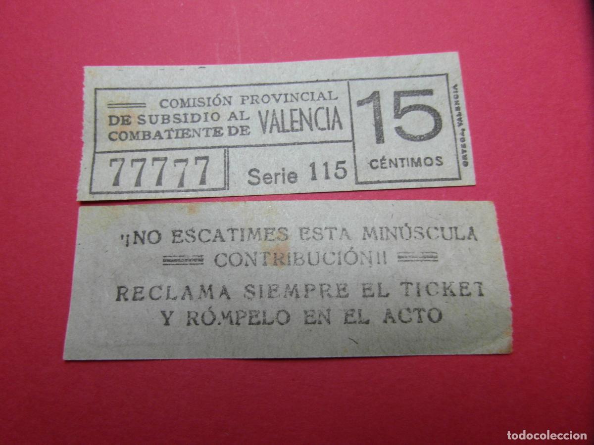 Lokale Banknoten: REF: BIT_GC_SINDI-01 COMISION PROVINCIAL SUBSIDIO COMBATIENTE VALENCIA 15 CENTIMO VALE CAPICUA 77777