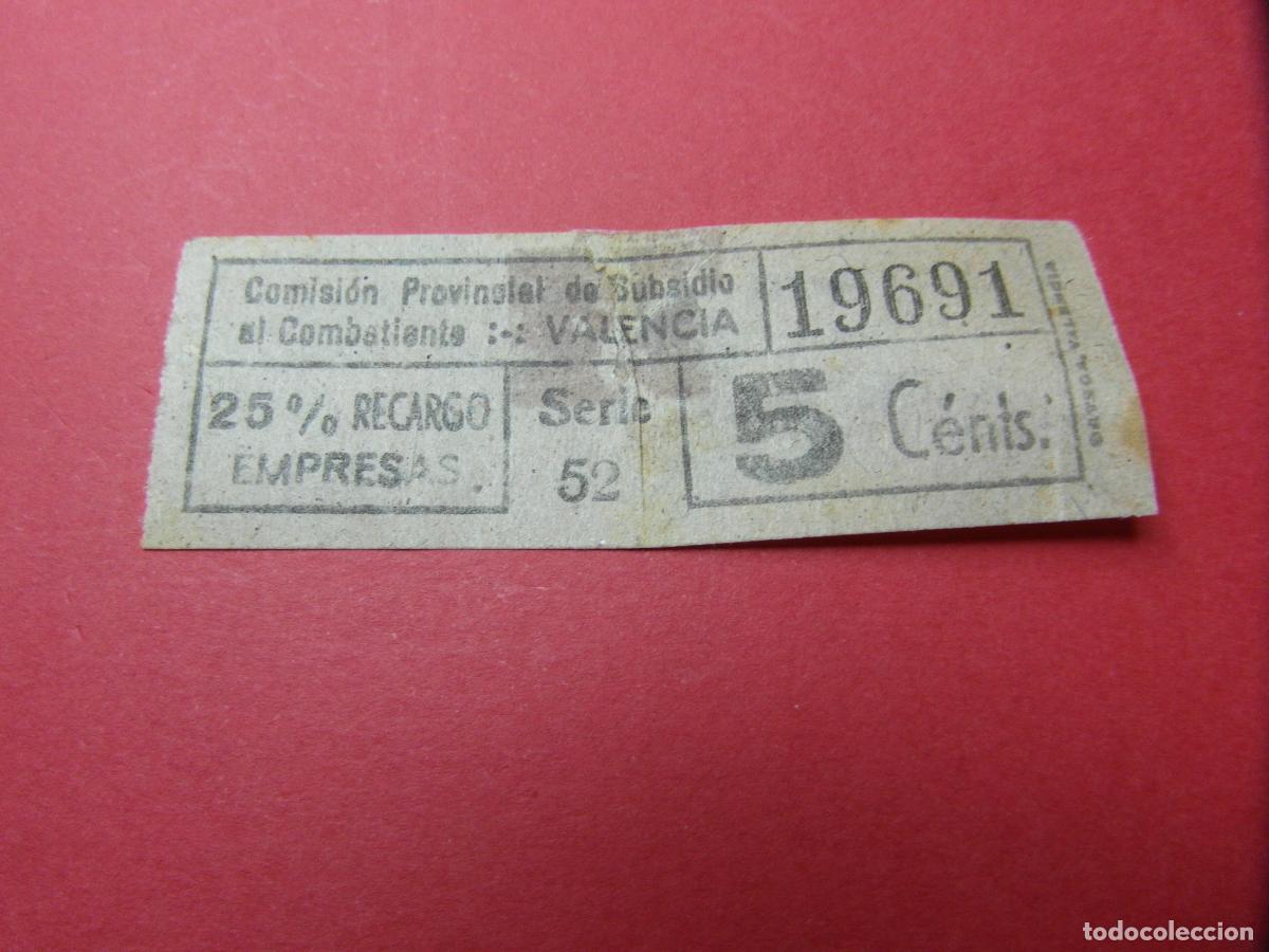 Billetes locales: REF: BIT_GC_SINDI-01 COMISION PROVINCIAL SUBSIDIO COMBATIENTE VALENCIA 5 CENTIMOS VALE CAPICUA 19691