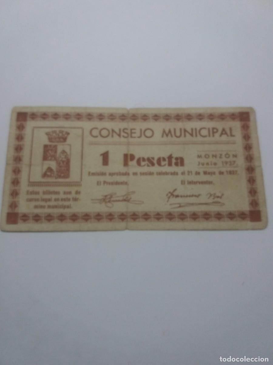 Billetes locales: Billete 1 Peseta Consejo Municipal MONZON 21 Mayo 1937