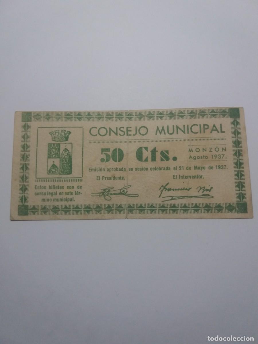 Billetes locales: Billete 50 C&eacute;ntimos Consejo Municipal MONZON 21 Mayo 1937