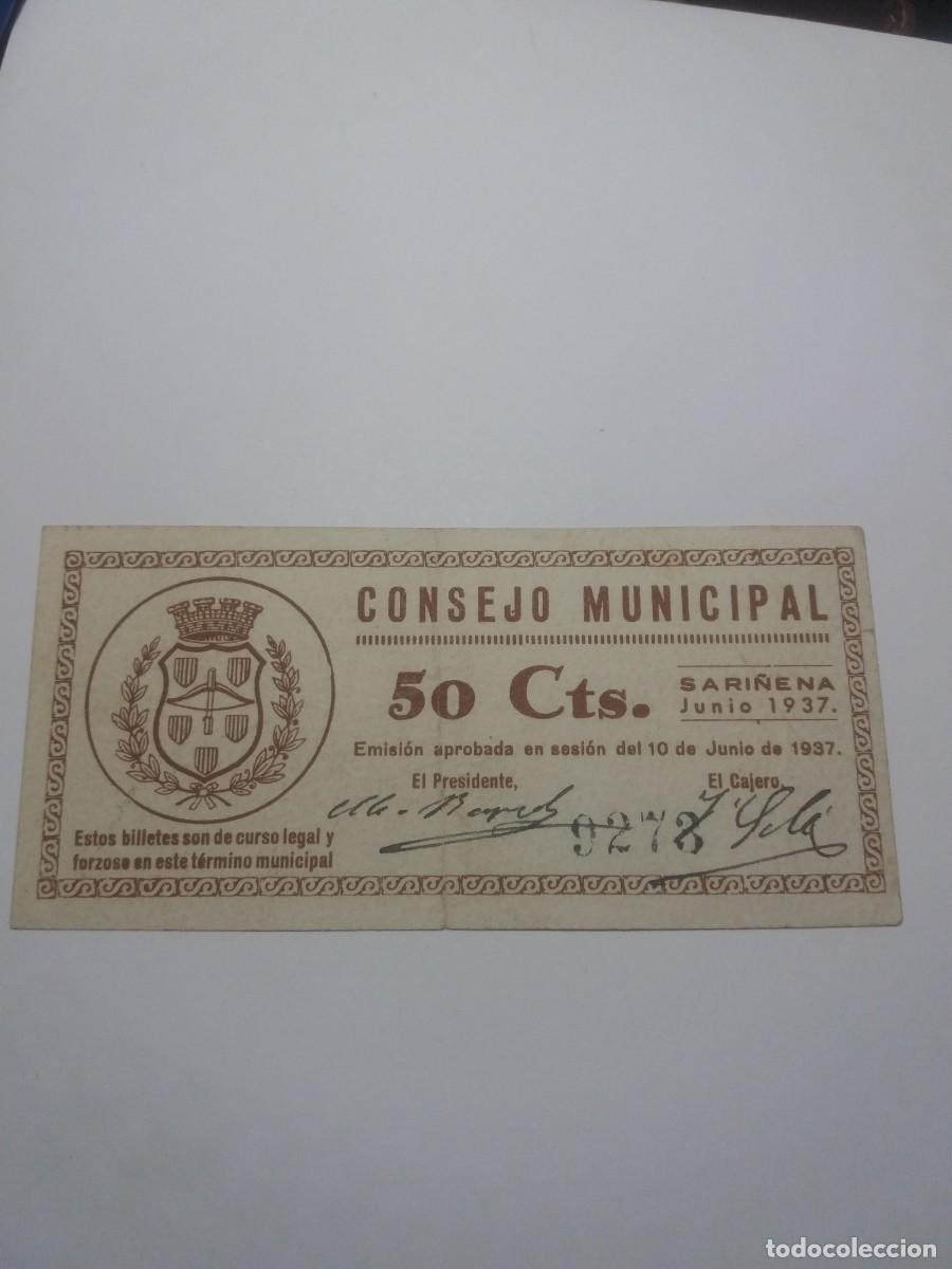 Billetes locales: Billete 50 C&eacute;ntimos Consejo Municipal SARI&Ntilde;ENA 10 Junio 1937