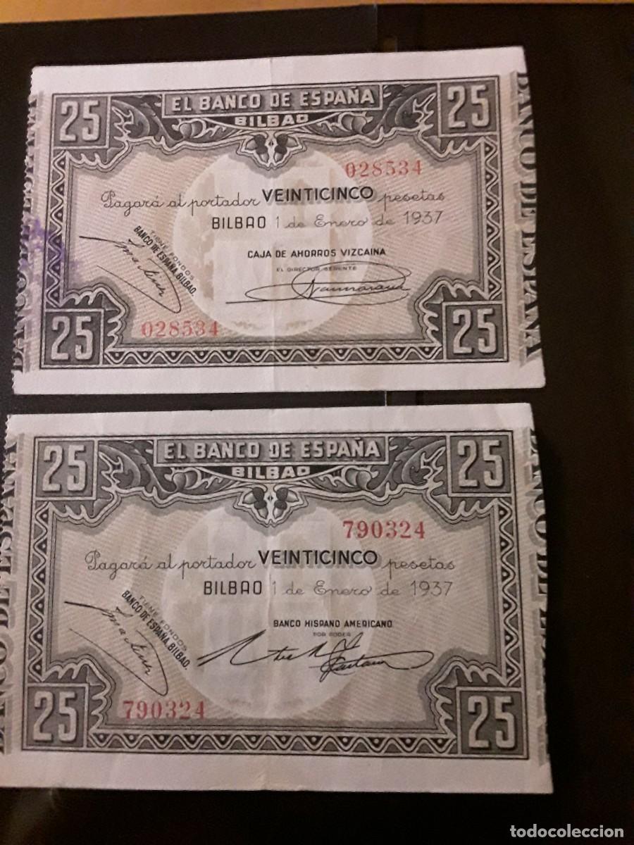 Billetes locales: ESPA&Ntilde;A - BANCO DE ESPA&Ntilde;A (BILBAO) LOTE 25 PESETAS DISTINTAS FIRMAS. A&Ntilde;O 1937.