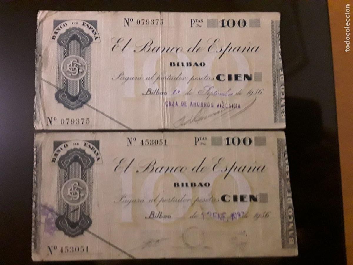 Billetes locales: ESPA&Ntilde;A - BANCO DE ESPA&Ntilde;A (BILBAO)LOTE 100 PESETAS DISTINTAS FIRMAS. A&Ntilde;O 1936.