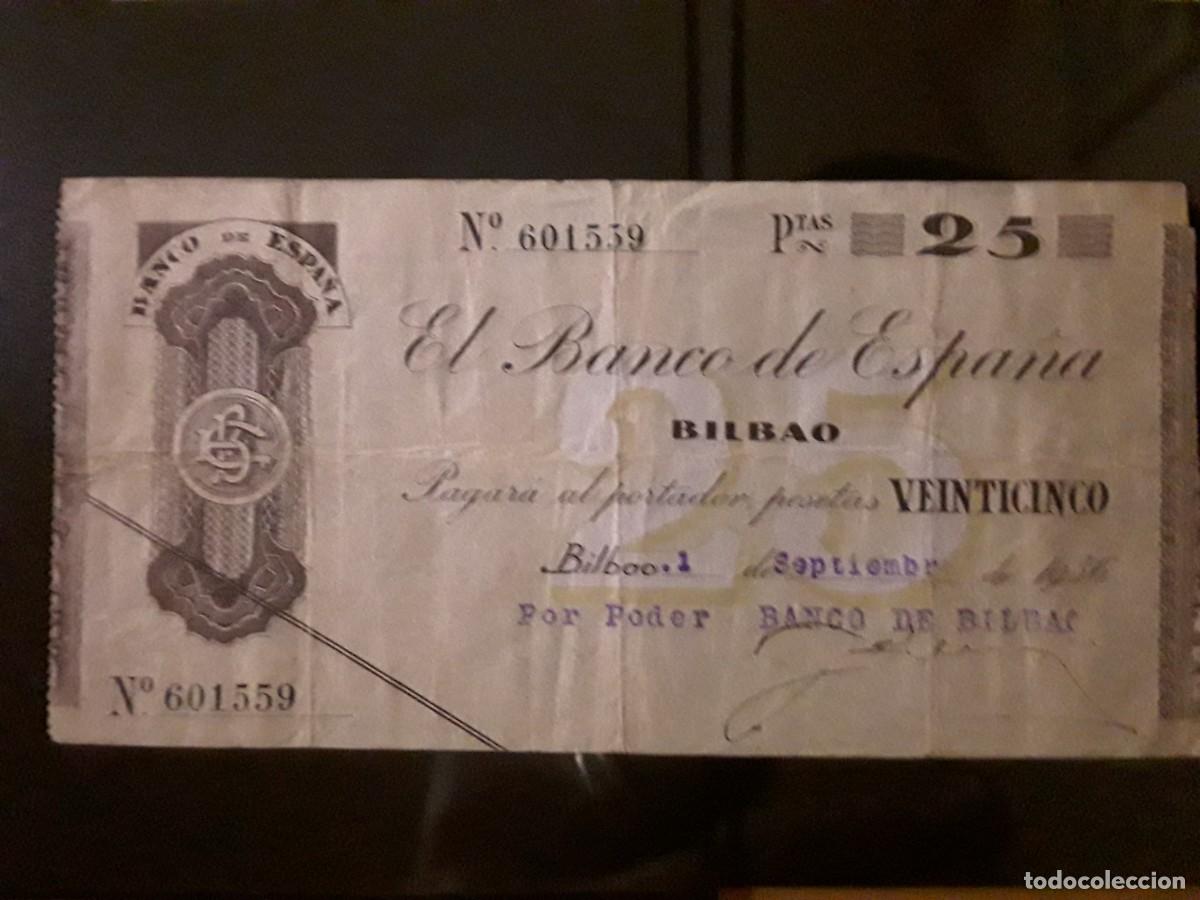 Billetes locales: ESPA&Ntilde;A - BANCO DE ESPA&Ntilde;A (BILBAO). 25 PESETAS. A&Ntilde;O 1936.