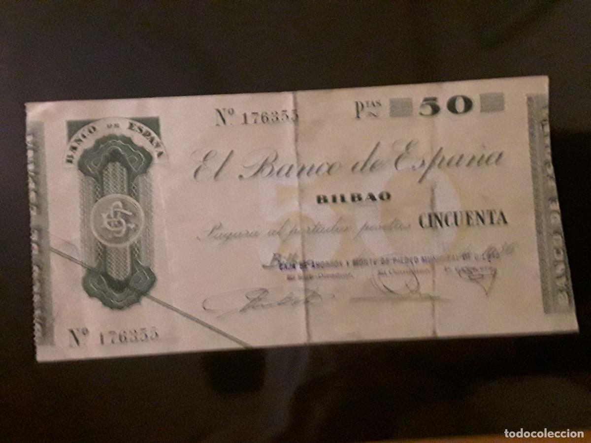 Billetes locales: ESPA&Ntilde;A - BANCO DE ESPA&Ntilde;A (BILBAO). 50 PESETAS. A&Ntilde;O 1936.