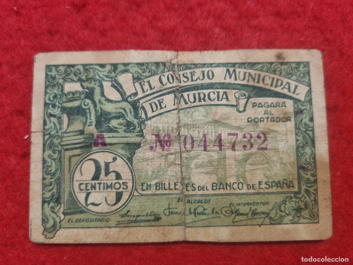Billetes locales: BILLETE LOCAL GUERRA CIVIL MURCIA 25 CENTIMOS 1937 ORIGINAL