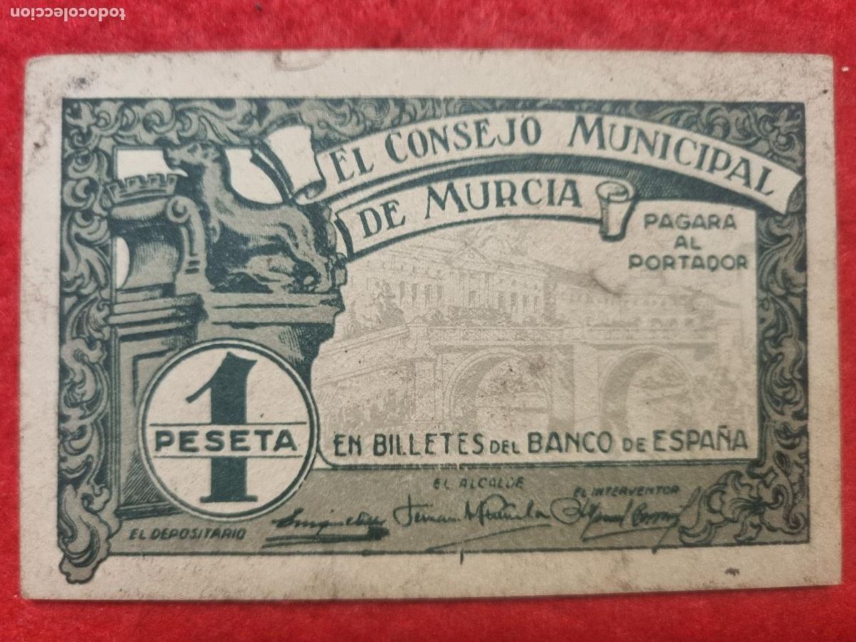 Billetes locales: BILLETE LOCAL GUERRA CIVIL MURCIA 1 PESETA MBC 1937 ORIGINAL PG