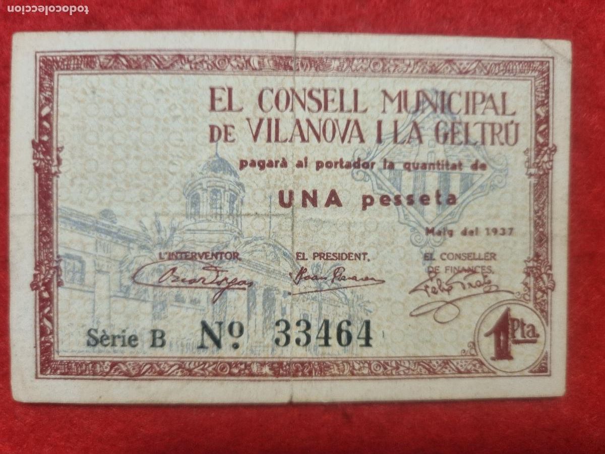 Billetes locales: BILLETE LOCAL GUERRA CIVIL VILANOVA Y LA GELTRU 1 PESETA 1937 ORIGINAL PG