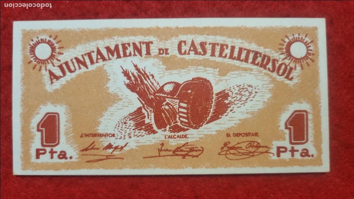 Billetes locales: BILLETE LOCAL GUERRA CIVIL CASTELLTERSOL 1 PESETA 1937 ORIGINAL PG