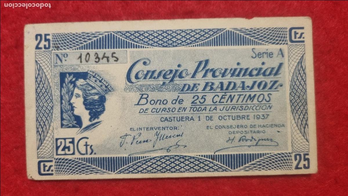 Billetes locales: BILLETE LOCAL GUERRA CIVIL BADAJOZ 25 CENTIMOS 1937 FACSIMIL PG