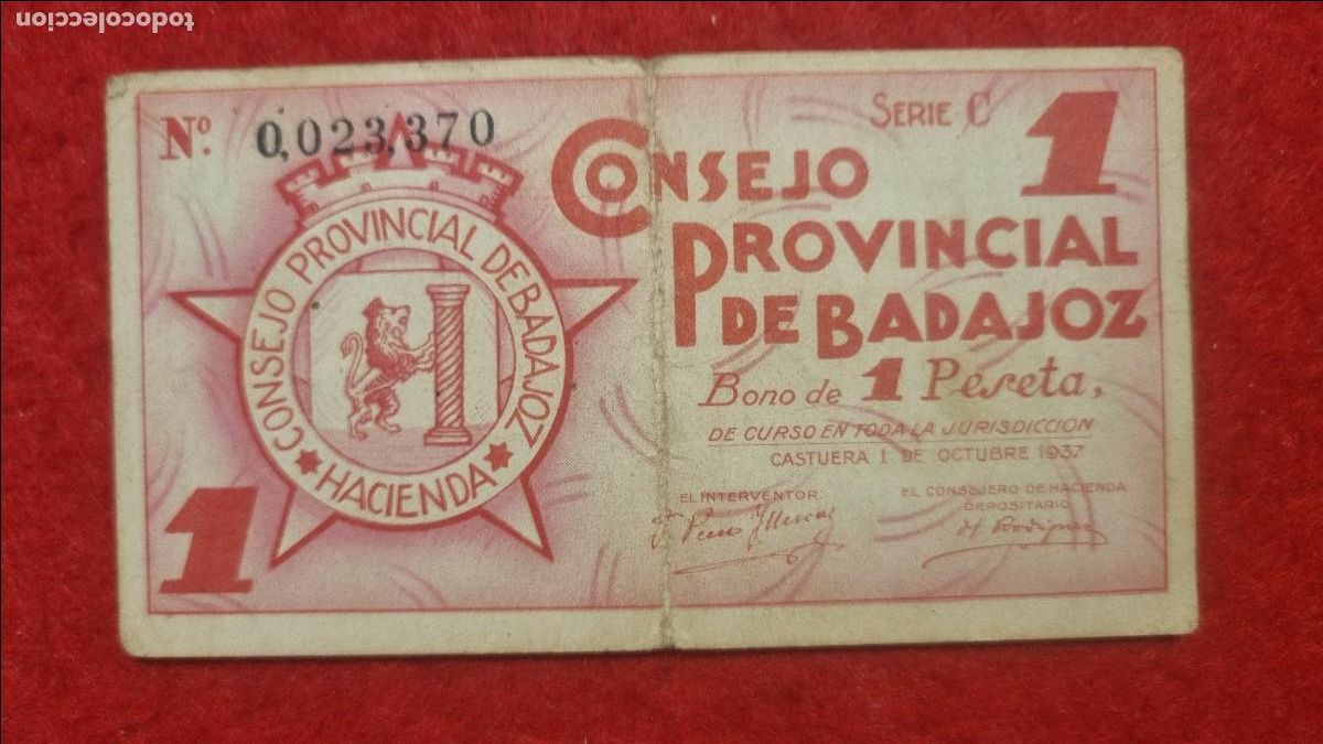 Billetes locales: BILLETE LOCAL GUERRA CIVIL BADAJOZ 1 PESETA 1937 ORIGINAL PG