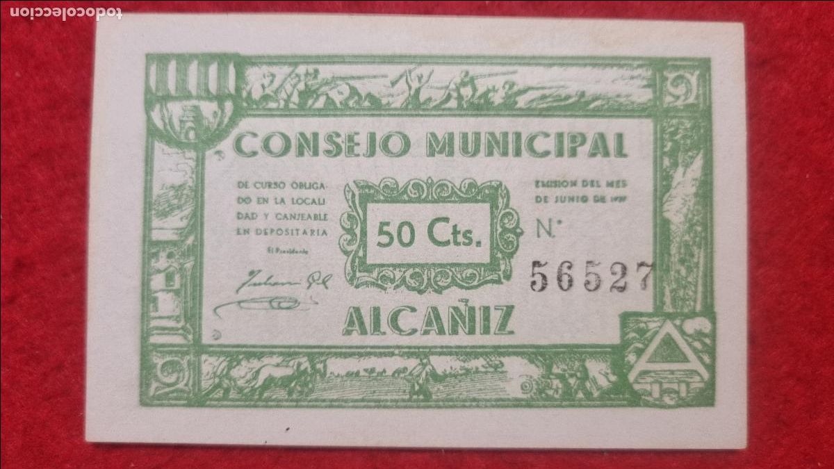 Billetes locales: BILLETE LOCAL GUERRA CIVIL ALCA&Ntilde;IZ 50 CENTIMOS 1937 ORIGINAL PG