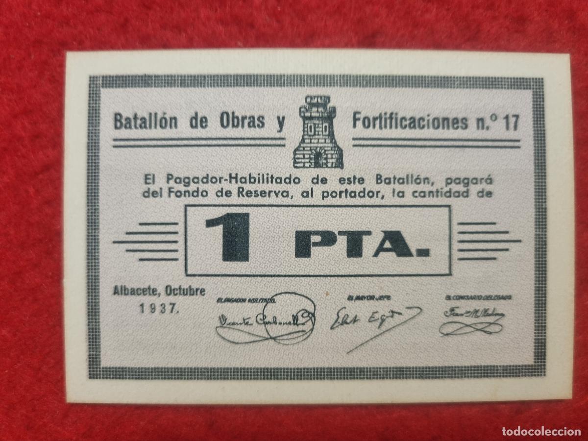 Billetes locales: BILLETE LOCAL GUERRA CIVIL ALBACETE BATALLON 1 PESETA 1937 ORIGINAL LEER DESCRIPCION PG
