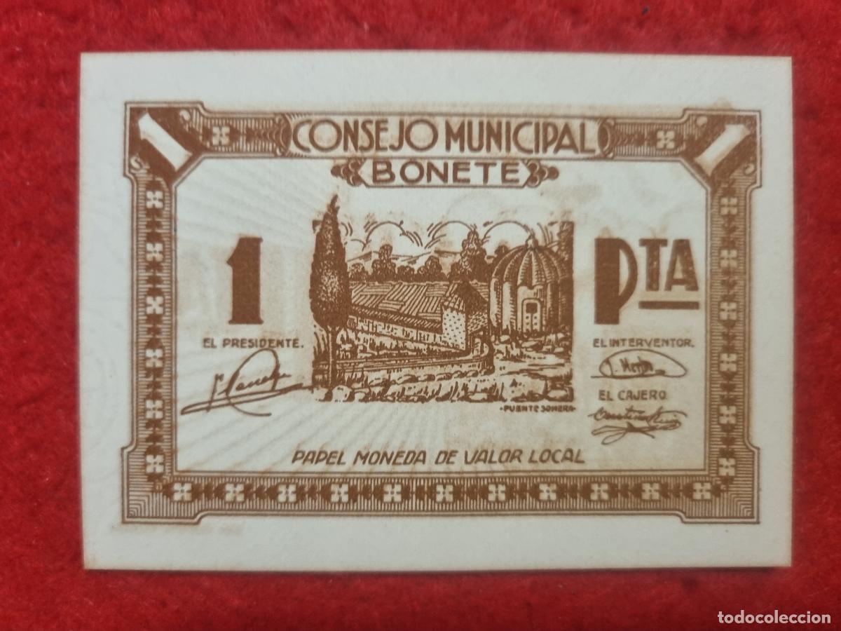 Billetes locales: BILLETE LOCAL GUERRA CIVIL BONETE ALBACETE 1 PESETA LEER DESCRIPCION ORIGINAL PG