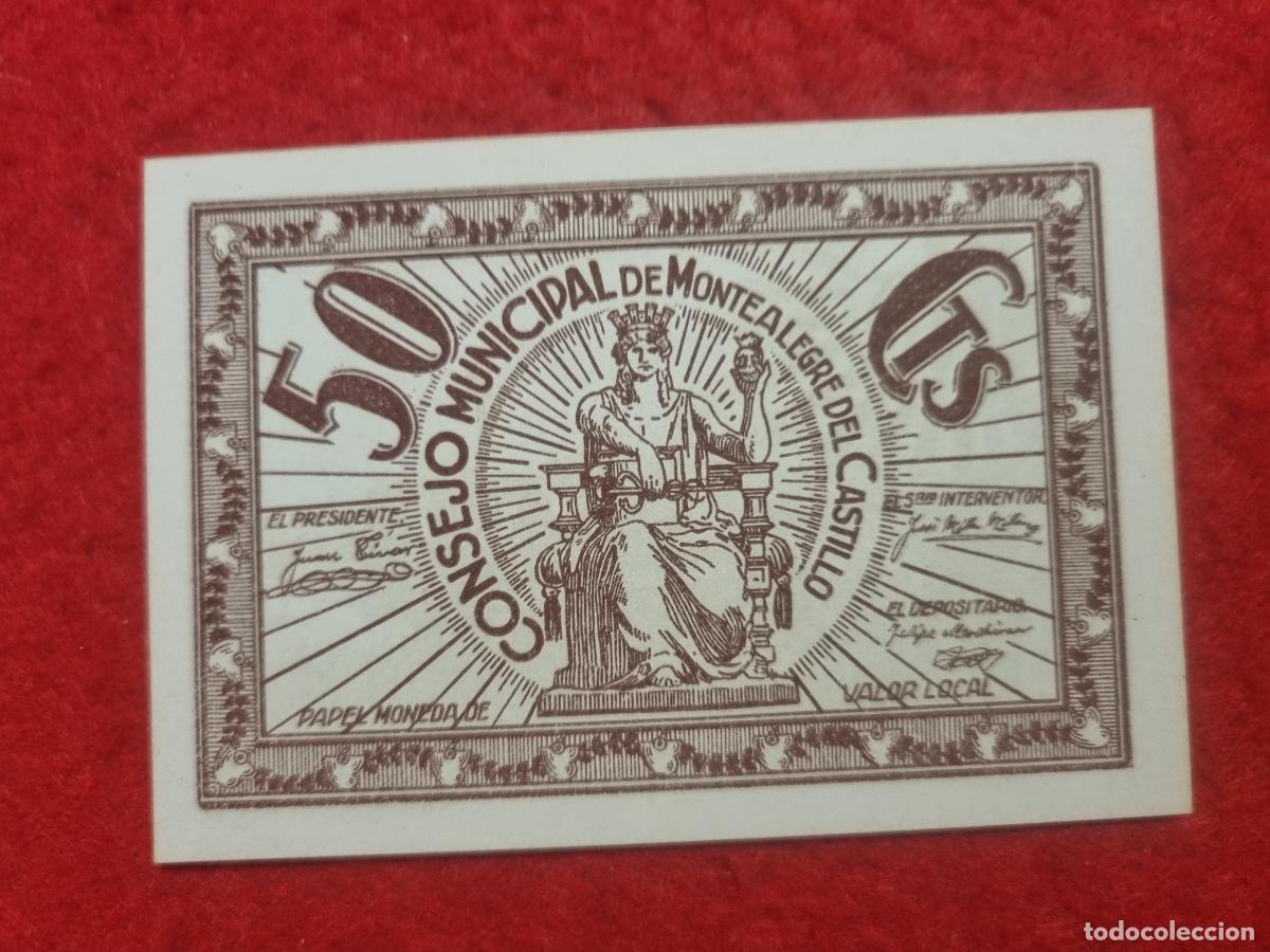 Billetes locales: BILLETE LOCAL GUERRA CIVIL MONTEALEGRE CASTILLO ALBACETE 50 CENTIMOS LEER DESCRIPCION ORIGINAL PG
