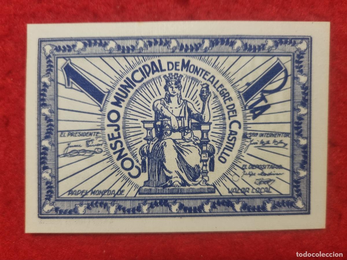 Billetes locales: BILLETE LOCAL GUERRA CIVIL MONTEALEGRE CASTILLO ALBACETE 1 PESETA LEER DESCRIPCION ORIGINAL PG