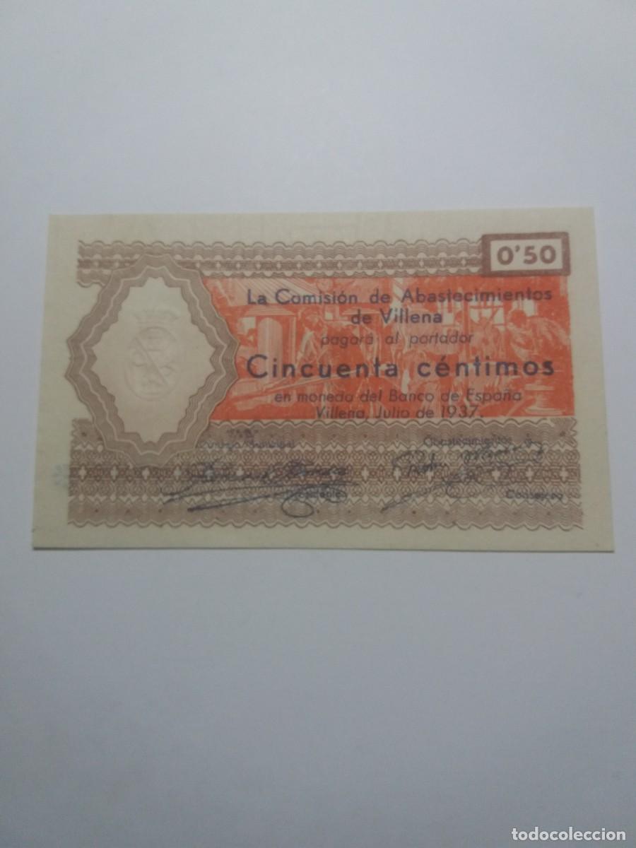 Billetes locales: Billete 50 C&eacute;ntimos Comisiń Abastecimientos VILLENA Julio 1937