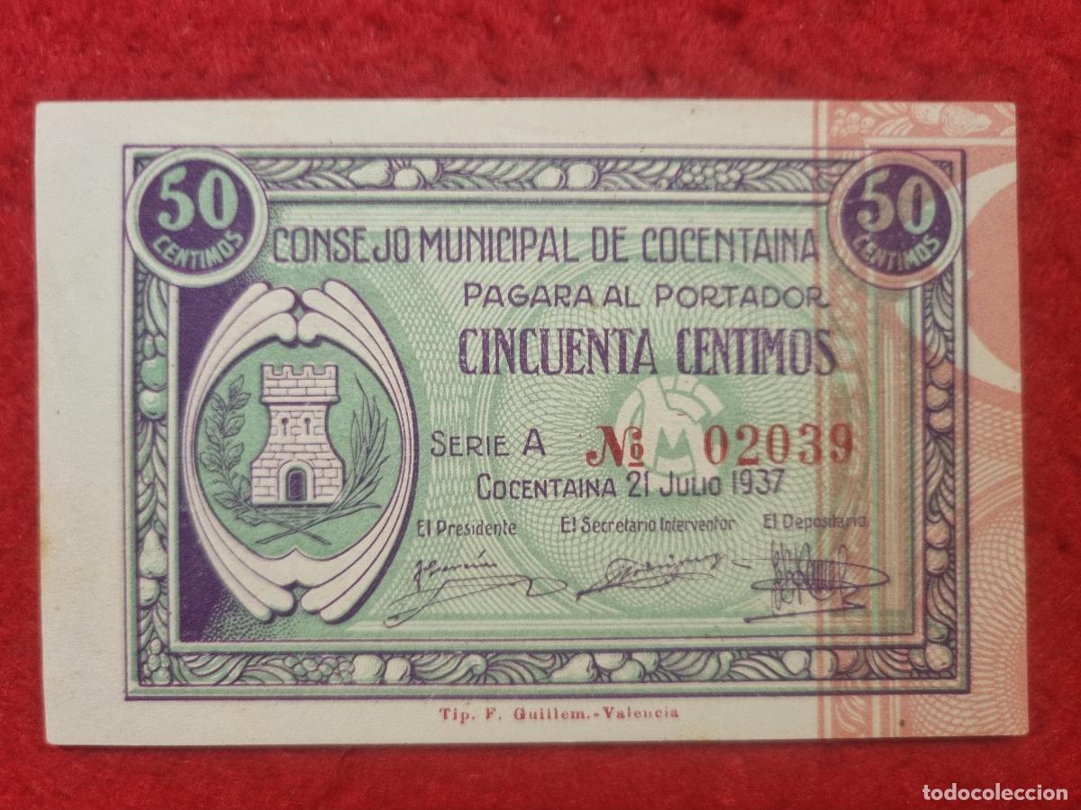 Billetes locales: BILLETE LOCAL GUERRA CIVIL COCENTAINA 50 CENTIMOS PG