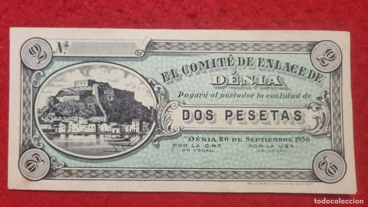 Local Banknotes: BILLETE LOCAL GUERRA CIVIL DENIA 1936 COMITE ENLACE 2 PESETAS LEER DESCRIPCION ORIGINAL PG