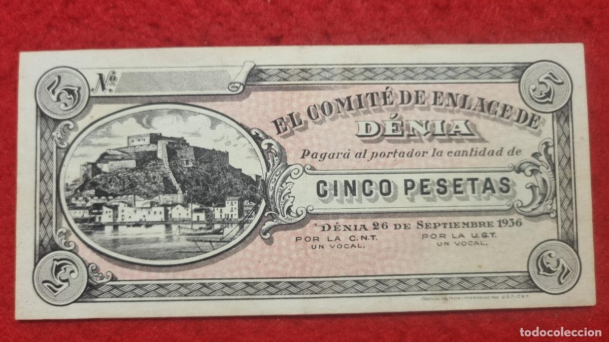 Local Banknotes: BILLETE LOCAL GUERRA CIVIL DENIA 1936 COMITE ENLACE 5 PESETAS LEER DESCRIPCION ORIGINAL PG
