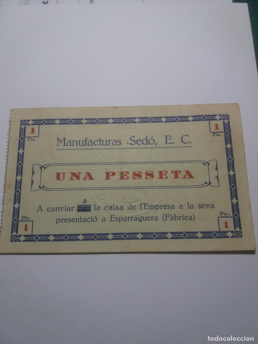 Billetes locales: Billete 1 Pesseta MANUFACTURAS SED&Oacute; Esparraguera