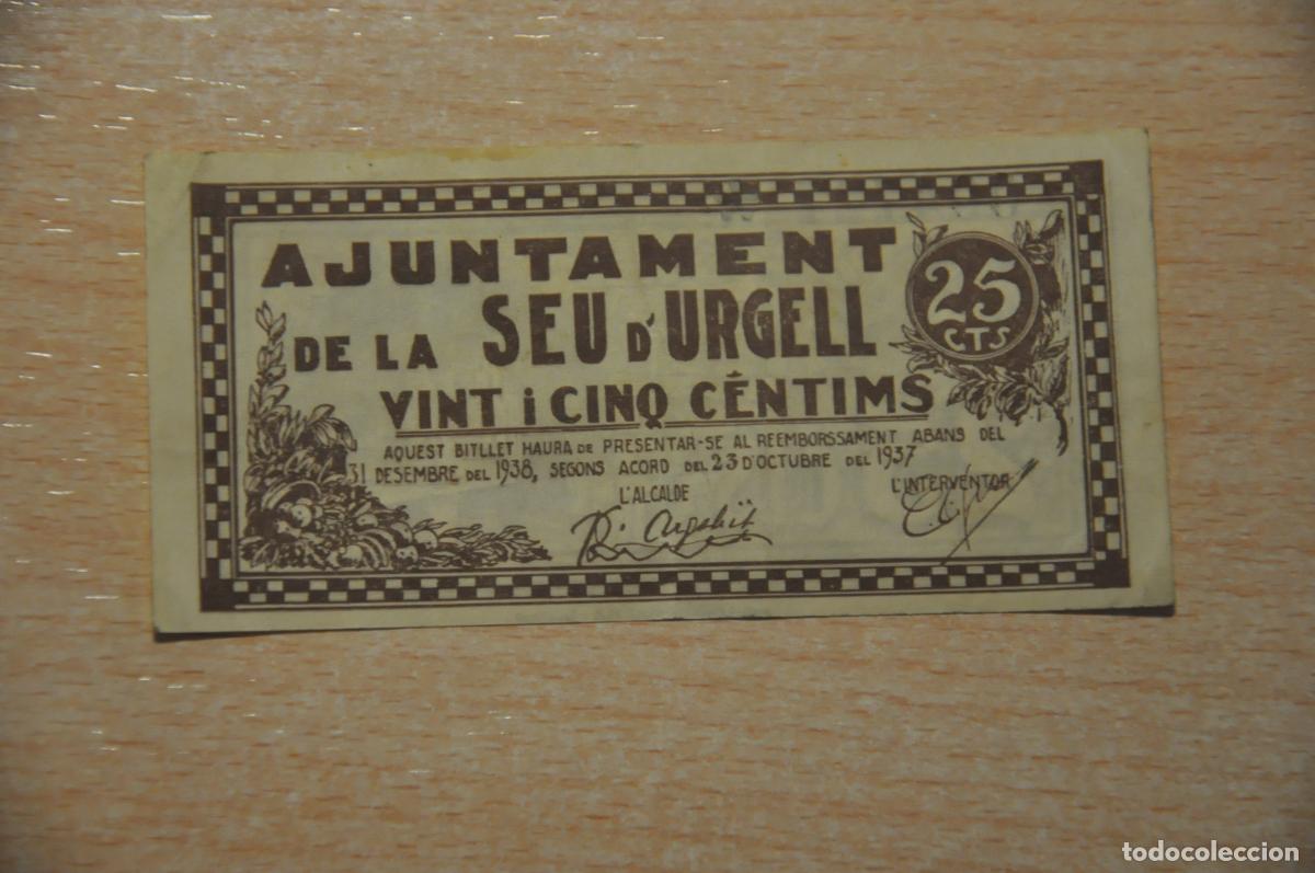 Billetes locales: billete ajuntament seu d&acute;urgell, vint-i-cinc centims