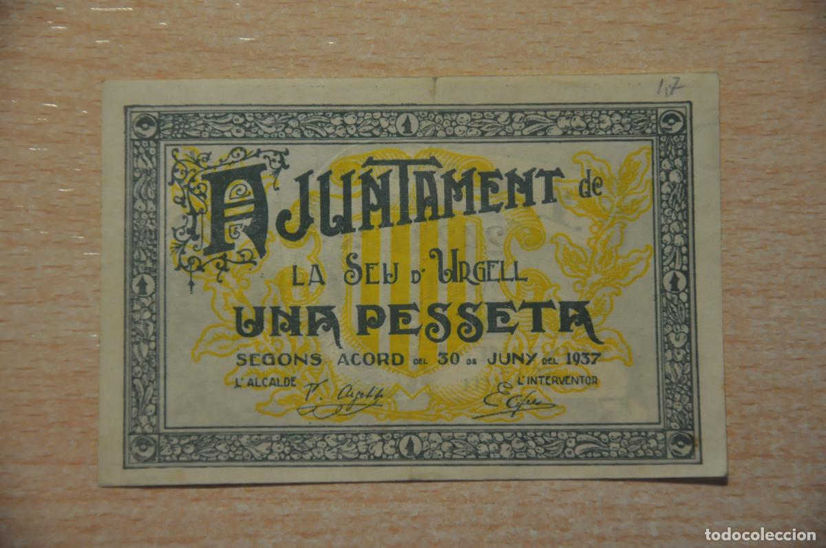 Billetes locales: billete ajuntament seu d&acute;urgell, una pesseta