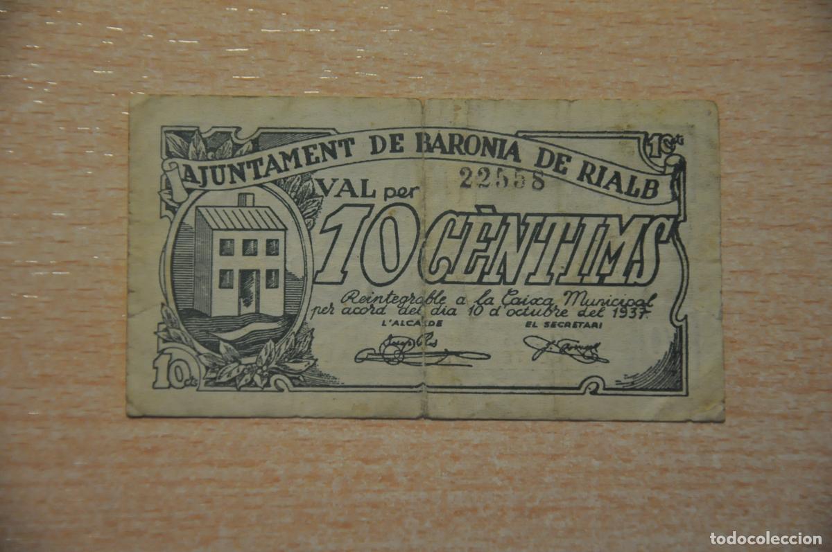Billetes locales: billete ajuntament baronia de rialb, deu centims