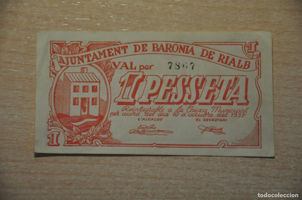 Billetes locales: billete ajuntament baronia de rialb, una pesseta