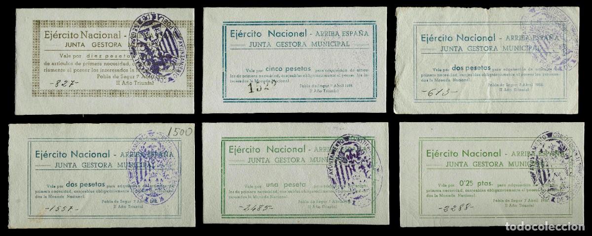 Billetes locales: SC-Spain-GUERRA CIVIL. Pobla del segur. Serie Completa, Abril 1937. SC/MBC+