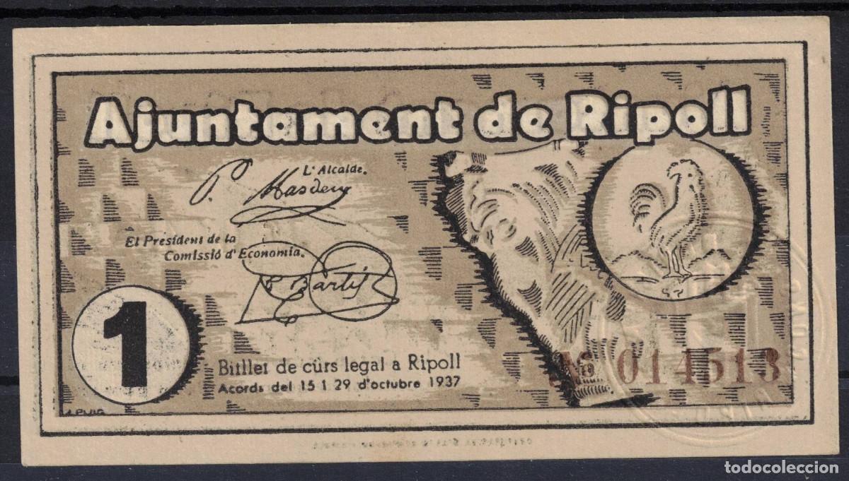 Billetes locales: BILLETE RIPOLL - 1 PESETA 1937 - AYUNTAMIENTO DE RIPOLL