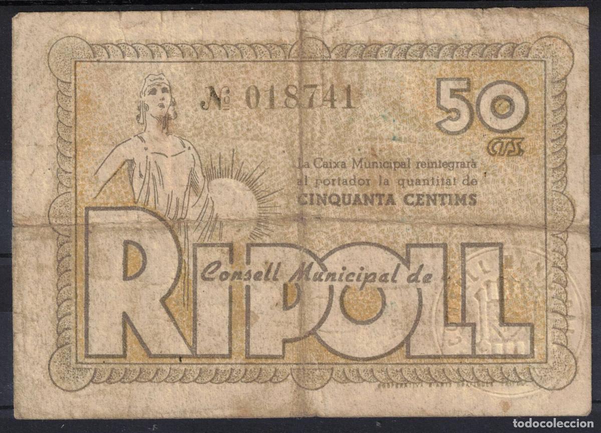 Billetes locales: BILLETE RIPOLL - 50 CENTIMOS 1937 - CONSEJO MUNICIPAL DE RIPOLL