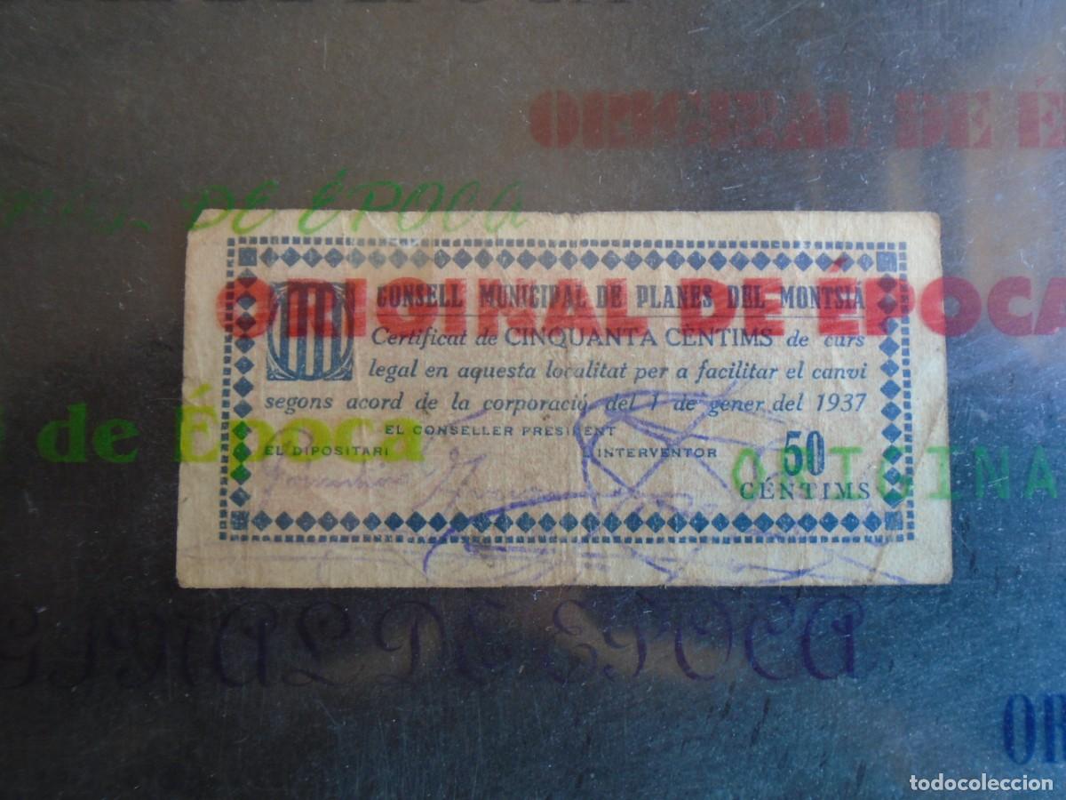 Billetes locales: (YA-028)BILLETE DE 50 CTS.CONSELL MUNICIPAL DE PLANES DEL MONTSIA - GUERRA CIVIL