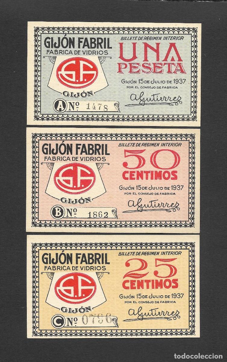 Billetes locales: 3 BILLETES LOCALES GIJON (GIJON FABRIL) 25-50-CENTIMOS Y 1 PESETA 1937 S/C