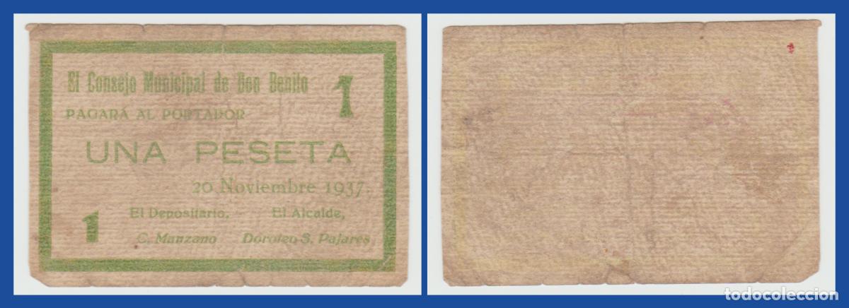 Billetes locales: Don Benito (Badajoz) - 1 Peseta - Emision del 20 de Noviembre del 1937 -